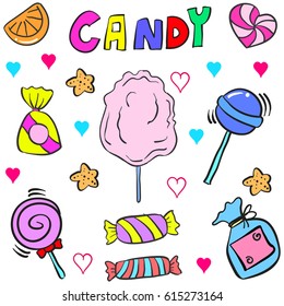Cute candy various doodle style