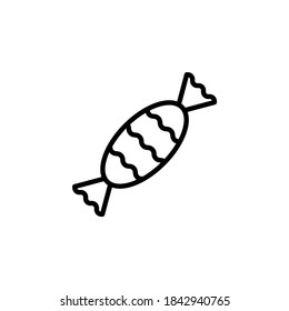 Cute candy vector icon. Outlined caramel candy in a wrapper isolated on white background. Sweetie in minimalist line art.