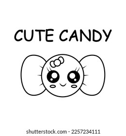 Cute Candy vector illustration template for Coloring book. Drawing lesson for children	