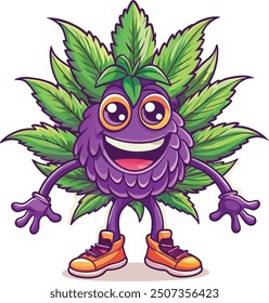 Cute Cannabis Leaf T-Shirt - Cartoon Design for Enthusiasts.