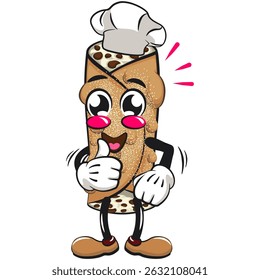 cute cannoli vektor illustration mascot character as chef give thumbs up, work of hand drawn