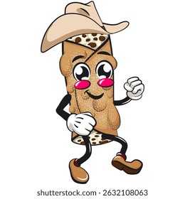 cute cannoli vektor illustration mascot character wearing a cowboy hat walking, work of hand drawn