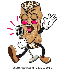 cute cannoli vektor illustration mascot character singing with style, work of hand drawn