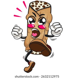 cute cannoli vektor illustration mascot character jumping and kicking, work of hand drawn