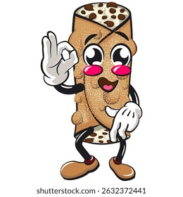 bonitinho cannoli vektor ilustração mascote personagem dançando enquanto dá o sinal ok, trabalho de mão desenhada