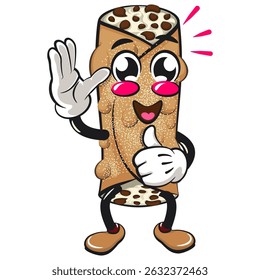 cute cannoli vektor illustration mascot character wave hand and give a thumbs up sign, work of hand drawn