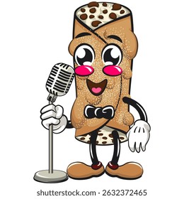 cute cannoli vektor illustration mascot character on front of the mic become a stand up comedian, work of hand drawn