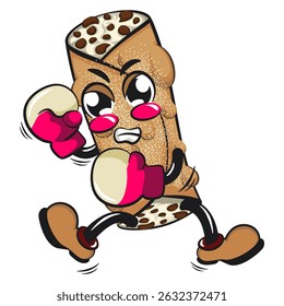cute cannoli vektor illustration mascot character practicing boxing wearing boxing glove, work of hand drawn