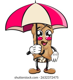 cute cannoli vektor illustration mascot character with an umbrella, work of hand drawn
