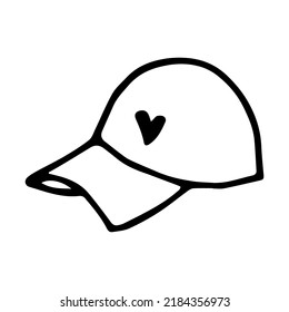 Cute cap with heart doodle style vector illustration isolated on white background