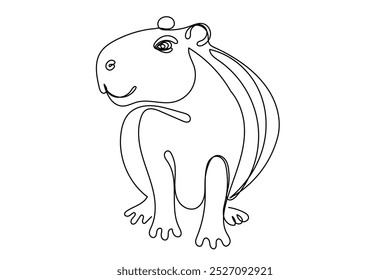 Lindo Capibara Line Art Drawn Portrait. Divertido Adorable Pequeño Animal Capibara Ilustración De Curva De Línea Editable Continua Aislada Sobre Fondo Blanco. Contorno de símbolo animal de Capybara para tarjeta veterinaria