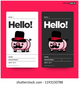 Cute Capitalist Pig Card Moustache and Hat Illustration Saying Hello