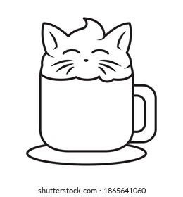 cute cappuccino with cream with cat design over white background, line style, vector illustration