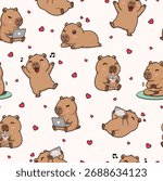 Cute Cappybara pattern vector illustration.Influencer capybara