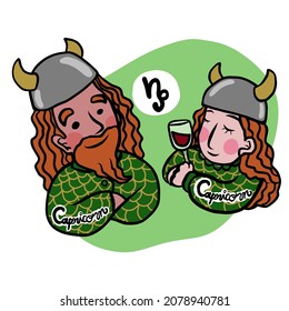 Cute Capricorn Horoscope cartoon vector illustration