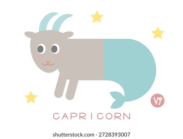 Linda Ilustración vectorial de Capricornio. Capricornio con el cuerpo superior de una cabra y el cuerpo inferior de un pez. Diseño sencillo. El fondo blanco.
