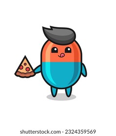 cute capsule cartoon eating pizza , cute style design for t shirt, sticker, logo element