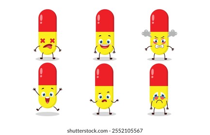cute capsule cartoon with many expressions design illustration