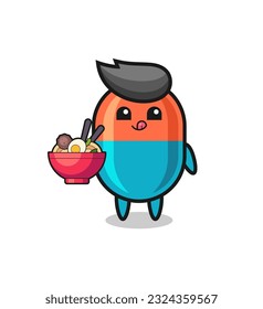 cute capsule character eating noodles , cute style design for t shirt, sticker, logo element