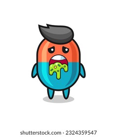 el tierno personaje de la cápsula con puke, diseño de estilo lindo para camiseta, pegatina, elemento logo