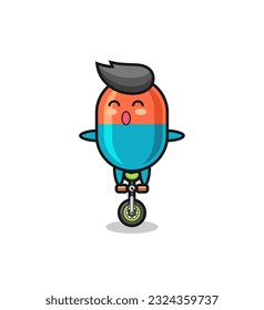 The cute capsule character is riding a circus bike , cute style design for t shirt, sticker, logo element