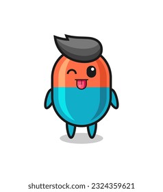 personaje adorable de la cápsula en expresión dulce mientras saca su lengua, diseño de estilo lindo para camiseta, pegatina, elemento logo