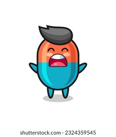 linda mascota de la cápsula con expresión bostezo, diseño de estilo lindo para camiseta, pegatina, elemento logotipo