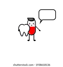 Cute capsule medicine character illustration design carrying a tooth replica