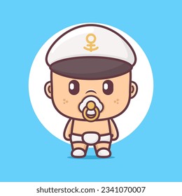 cute captain baby cartoon mascot. vector illustrations with outline style.