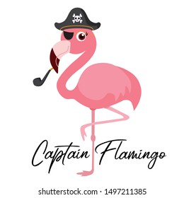 cute Captain flamingo, vector illustration