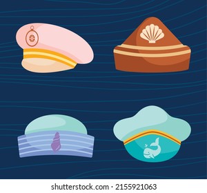 cute captain hats icon set