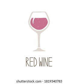 Cute caption glass of red wine isolated on transparent background. Cozy pictogram original design. Vector shabby hand drawn illustration