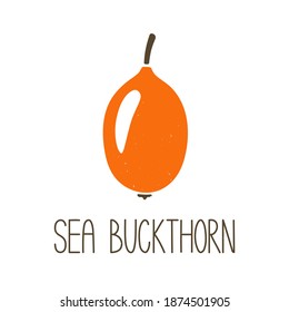 Cute caption sea buckthorn isolated on transparent background. Colorful pictogram original design. Can be used for infographics, identity or decoration. Vector shabby hand drawn illustration