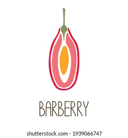 Cute caption sliced barberry isolated on transparent background. Colorful pictogram original design. Can be used for infographics, identity or decoration. Vector shabby hand drawn illustration