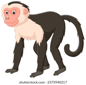 Cute capuchin monkey cartoon isolated on white background. Vector illustration