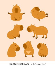 Captura de animales de Capibara. Carácter animal aislado de roedor. Ilustración vectorial en estilo plano. colección de niños