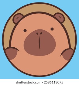 Cute capybara animal illustration on blue background Kawaii smiling capybara