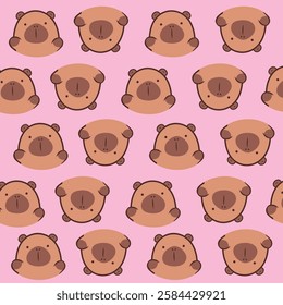 Cute capybara animal pattern illustration perfect for printing fabrics, papers or clothing Capybara kawaii pattern