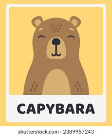 Cute capybara. Animal portraits. Educational cards for children. Simple vector illustrations.