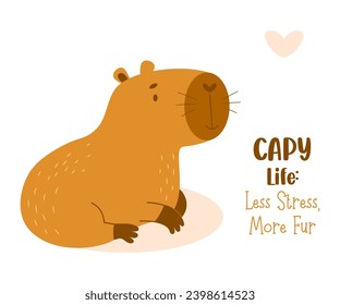 Cute-Capybara-Nagetier-Postkarte. Vektorgrafik im Flachstil für Karten, Design, T-Shirt-Design, Druck, Kinderkollektion.