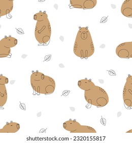 Cute capybara animal seamless pattern.