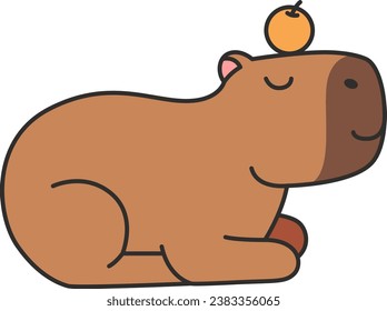 Cute capybara mit Apfel. Vektorgrafik im Flachstil.