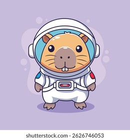 Cute capybara astronaut in space suit vector illustration graphic design.