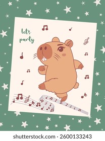 Cute capybara ballerina dancing. Vector illustration