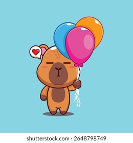 Cute capybara with balloon cartoon vector illustration