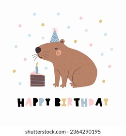 Cute capybara Birthday party - vector illustration in flat style.