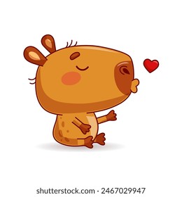 Cute Capybara is blowing air kiss. Vector illustration.