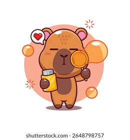 Cute capybara blowing bubbles cartoon vector illustration
