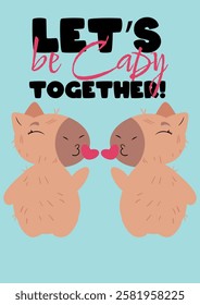 Cute capybara blowing a kiss and holding hearts, perfect for Valentine's Day, love-themed designs, greeting cards, and romantic messages. Ideal for digital prints, invitations, stickers