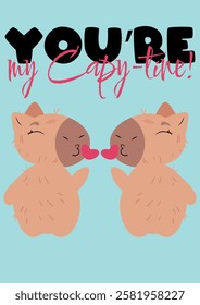 Cute capybara blowing a kiss and holding hearts, perfect for Valentine's Day, love-themed designs, greeting cards, and romantic messages. Ideal for digital prints, invitations, stickers